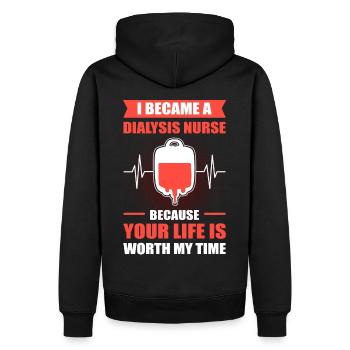 Infirmière en dialyse parce que votre vie vaut mon temps - Sweat à capuche Premium bio Homme - noir - Dos - Nico (187cm)