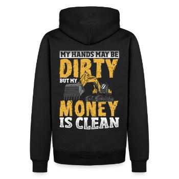 My Hands May Be Dirty But My Money Is Clean - Männer Premium Bio Hoodie - Schwarz - Hinten - Nico (187cm)