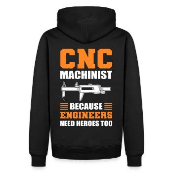 CNC Machinist Because Engineers Need Heroes Too - Männer Premium Bio Hoodie - Schwarz - Hinten - Nico (187cm)