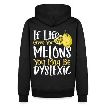 If Life Gives You Melons You May Dyslexic - Männer Premium Bio Hoodie - Schwarz - Hinten - Nico (187cm)
