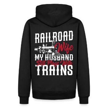 Railroad Wife My Husband Still Plays With Trains - Männer Premium Bio Hoodie - Schwarz - Hinten - Nico (187cm)