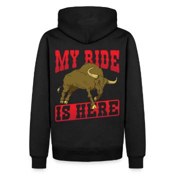 My Ride Is Here Rodeo Bullriding - Männer Premium Bio Hoodie - Schwarz - Hinten - Nico (187cm)