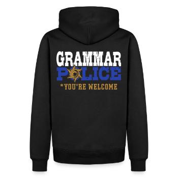 Grammatik-Polizei Rechntschreibung - Männer Premium Bio Hoodie - Schwarz - Hinten - Nico (187cm)