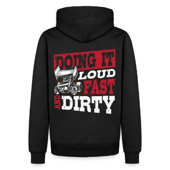 Doing It Loud Fast And Dirty Dirt Track Racing - Männer Premium Bio Hoodie - Schwarz - Hinten - Nico (187cm)