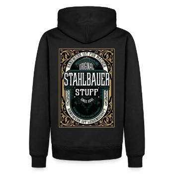 Original Stahlbauer, Robustes Handwerker-Shirt - Männer Premium Bio Hoodie - Schwarz - Hinten - Nico (187cm)