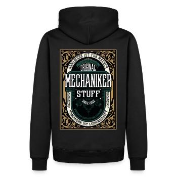Original Mechaniker, Robustes Handwerker-Shirt - Männer Premium Bio Hoodie - Schwarz - Hinten - Nico (187cm)