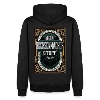 Original Büchsenmacher, Robustes Handwerker-Shirt - Männer Premium Bio Hoodie - Schwarz - Hinten - Nico (187cm)