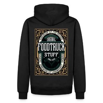 Original Foodtruck, Robustes Handwerker-Shirt - Männer Premium Bio Hoodie - Schwarz - Hinten - Nico (187cm)