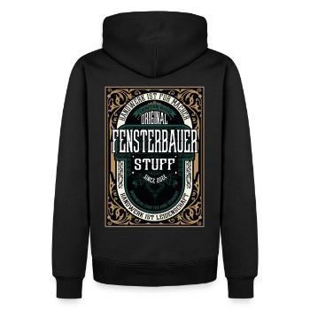 Original Fensterbauer, Robustes Handwerker-Shirt - Männer Premium Bio Hoodie - Schwarz - Hinten - Nico (187cm)