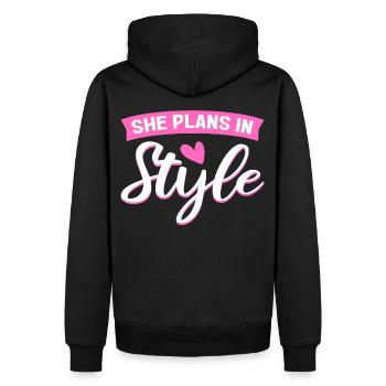 She Plans In Style Interior Designer Interior - Men’s Premium Organic Hoodie - black - Back - Nico (187cm)