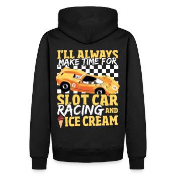 Immer Zeit für Slotcar-Rennen und Eiscreme - Männer Premium Bio Hoodie - Schwarz - Hinten - Nico (187cm)