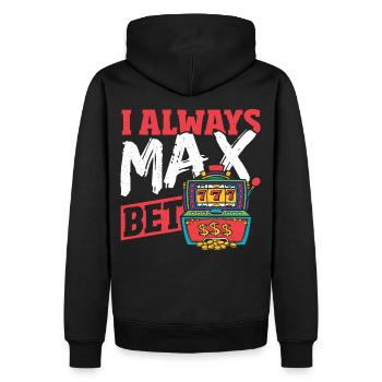 Ich setze immer den Höchstbetrag Lucky Slot - Männer Premium Bio Hoodie - Schwarz - Hinten - Nico (187cm)