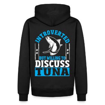 Pêche au thon Introverti mais prêt à en parler - Sweat à capuche Premium bio Homme - noir - Dos - Nico (187cm)