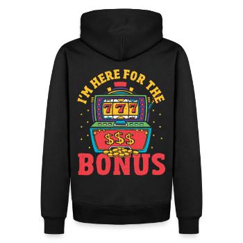 Ich bin wegen des Bonus hier Lucky Slot Machine - Männer Premium Bio Hoodie - Schwarz - Hinten - Nico (187cm)
