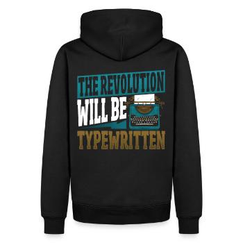 The Revolution Will Be Typewritten Typewriter - Men’s Premium Organic Hoodie - black - Back - Nico (187cm)