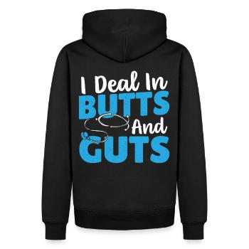 Ich handle mit Hintern und Gedärmen - Männer Premium Bio Hoodie - Schwarz - Hinten - Nico (187cm)