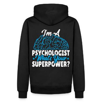 Je suis psychologue Quel est votre superpouvoir? - Sweat à capuche Premium bio Homme - noir - Dos - Nico (187cm)