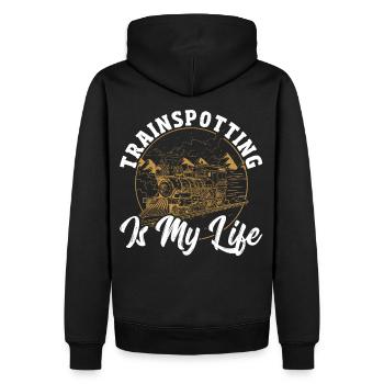 Trainspotting ist mein Leben Trainspotter - Männer Premium Bio Hoodie - Schwarz - Hinten - Nico (187cm)