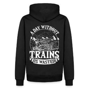 A Day Without Trains Is Railroad Railfan - Men’s Premium Organic Hoodie - black - Back - Nico (187cm)