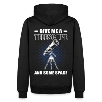 Gib mir ein Teleskop und etwas Raumfahrt - Männer Premium Bio Hoodie - Schwarz - Hinten - Nico (187cm)