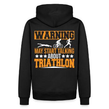 Triathleten-Warnung kann anfangen, über Triathlon - Männer Premium Bio Hoodie - Schwarz - Hinten - Nico (187cm)