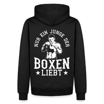 Nur ein Junge, der Boxen liebt Boxen Sport - Männer Premium Bio Hoodie - Schwarz - Hinten - Nico (187cm)