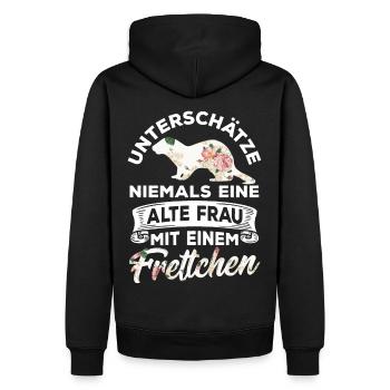 Unterschätze niemals eine alte Frau mit Frettchen - Männer Premium Bio Hoodie - Schwarz - Hinten - Nico (187cm)