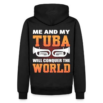 Moi et mon tuba allons conquérir le joueur de tuba mondial - Sweat à capuche Premium bio Homme - noir - Dos - Nico (187cm)
