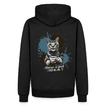 Chat avec du café, le café est toujours une bonne idée - Sweat à capuche Premium bio Homme - noir - Dos - Nico (187cm)
