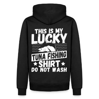 This Is My Lucky Tuna Fishing Shirt Do Not Wash - Männer Premium Bio Hoodie - Schwarz - Hinten - Nico (187cm)