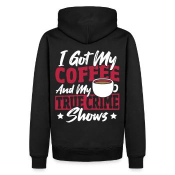 J’ai mon café et mon vrai crime montre vrai - Sweat à capuche Premium bio Homme - noir - Dos - Nico (187cm)