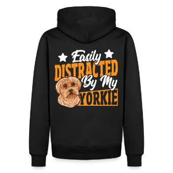 Facilement distrait par mon Yorkie Yorkshire - Sweat à capuche Premium bio Homme - noir - Dos - Nico (187cm)