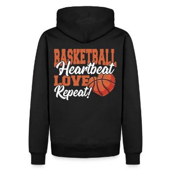 Basketball Korbball Paar Basketball Herzschlag, - Männer Premium Bio Hoodie - Schwarz - Hinten - Nico (187cm)