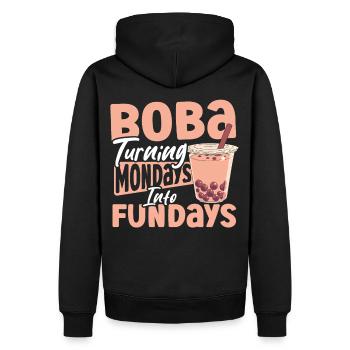 Thé Chai, Thé noir, Thé glacé, Thé Boba - Sweat à capuche Premium bio Homme - noir - Dos - Nico (187cm)