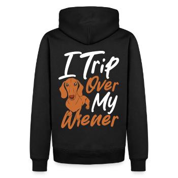 Dackelliebhaber Wursthund Dackel Ich stolpere - Männer Premium Bio Hoodie - Schwarz - Hinten - Nico (187cm)
