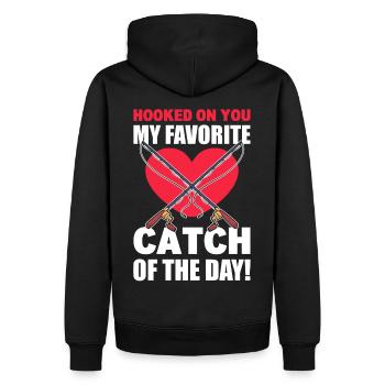 Köder Valentinstag Herzen Angeln ist mein - Männer Premium Bio Hoodie - Schwarz - Hinten - Nico (187cm)