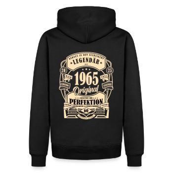 60e anniversaire, cadeau, légende, original, 1965 - Sweat à capuche Premium bio Homme - noir - Dos - Nico (187cm)