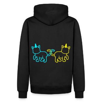Einhörner Katzen Retro Vintage 80er 90er Katze - Männer Premium Bio Hoodie - Schwarz - Hinten - Nico (187cm)