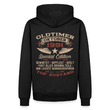 Oldtimer Oktober 1991 31. Geburtstag Geschenk - Männer Premium Bio Hoodie - Schwarz - Hinten - Nico (187cm)