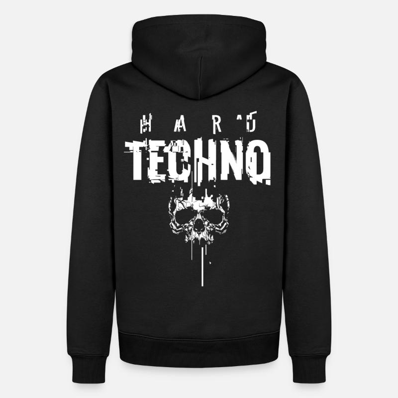 HARD TECHNO Skull Glitch - Männer Premium Bio Hoodie - Schwarz