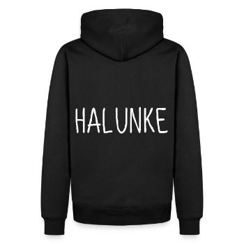 Halunke - Männer Premium Bio Hoodie - Schwarz - Hinten - Nico (187cm)