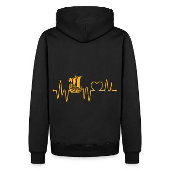 Wikingerschiff Herzschlag - Männer Premium Bio Hoodie - Schwarz - Hinten - Nico (187cm)