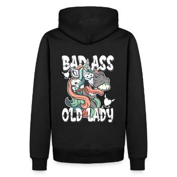 bad ass vieille dame - licorne folle licorne - Sweat à capuche Premium bio Homme - noir - Dos - Nico (187cm)