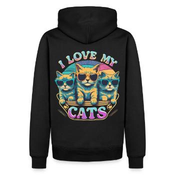 J’aime mes chats chats avec des lunettes de soleil - Sweat à capuche Premium bio Homme - noir - Dos - Nico (187cm)
