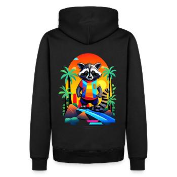 raton laveur rétro au coucher de soleil tropical - Sweat à capuche Premium bio Homme - noir - Dos - Nico (187cm)