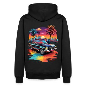 Voiture rétro Cruiser au coucher du soleil - Sweat à capuche Premium bio Homme - noir - Dos - Nico (187cm)