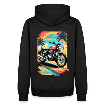 Retro-Motorrad an einem tropischen Strand - Männer Premium Bio Hoodie - Schwarz - Hinten - Nico (187cm)