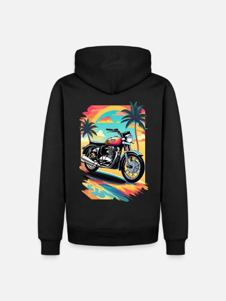 Retro motorcykel på en tropisk strand - Ekologisk premiumluvtröja herr - svart