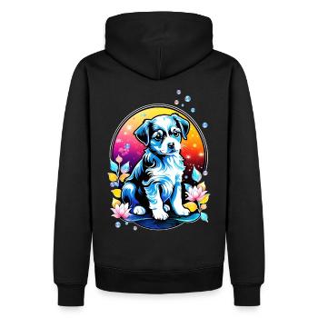 Chiot mignon avec des fleurs de lotus - Sweat à capuche Premium bio Homme - noir - Dos - Nico (187cm)