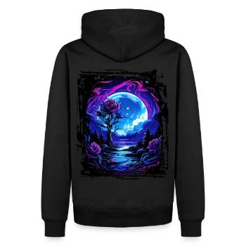 Clair de lune de rêve et rose enchanteresse - Sweat à capuche Premium bio Homme - noir - Dos - Nico (187cm)